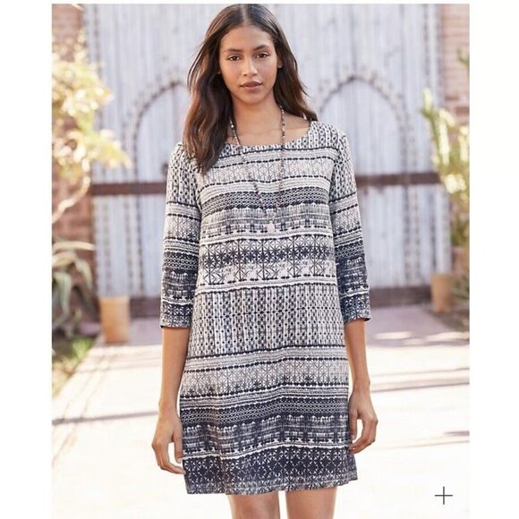 Garnet Hill Black and White Patterned Mini Dress - Picture 1 of 9